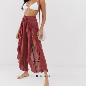 🆕 Ruffle Split Front Beach Pants with Tie Waist